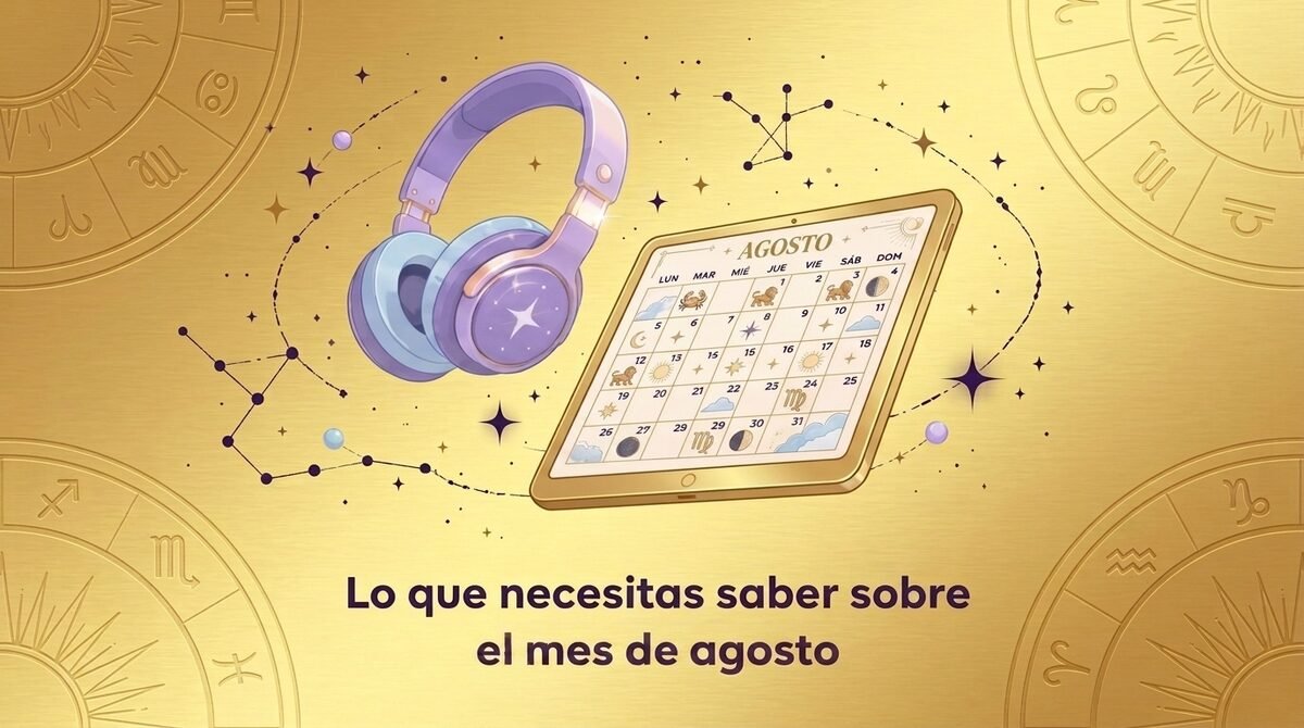 Guía de agosto — auriculares y calendario astrológico con los tránsitos clave del mes